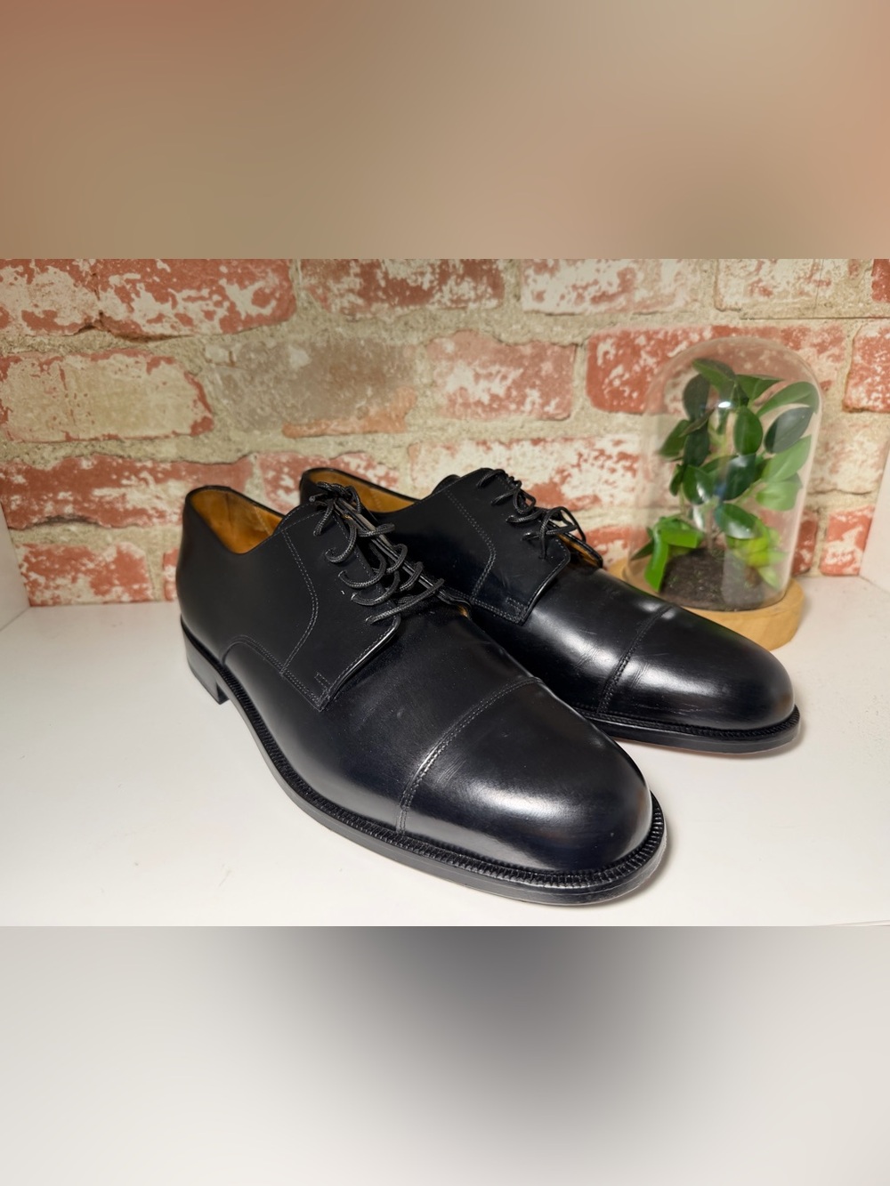 Cole Haan Black Leather Cap-Toe Derby Shoes